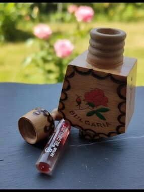 Vintage bulgarian Hand Painted Perfume Bottle with rose oil- Red Rose